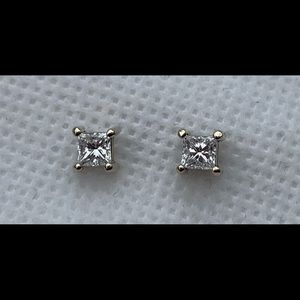 14K Gold Princess Cut Diamond Stud Earrings .60CTW